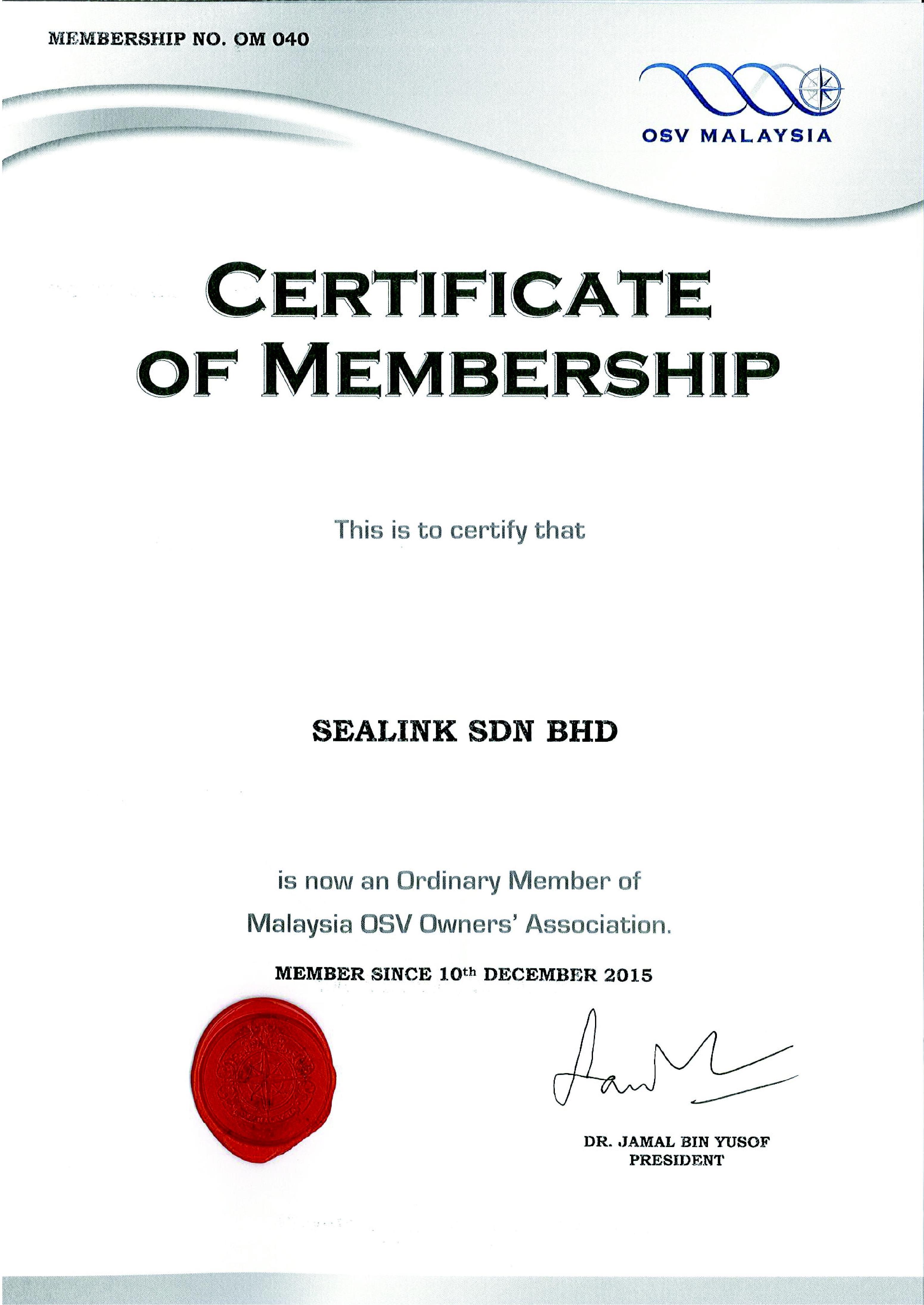 Recognition of Sealink International Berhad